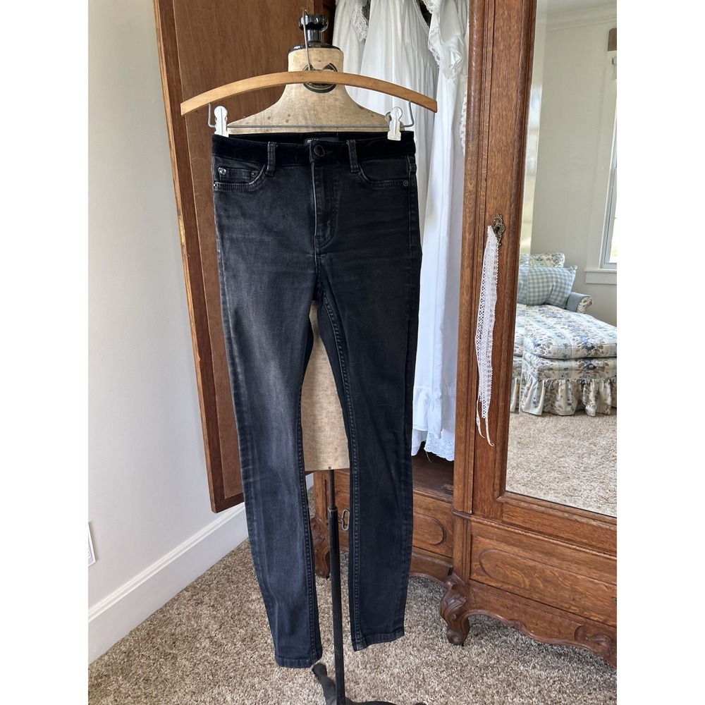Maje Black Wash High Rise Skinny Jeans Velvet Waist‎ Stretch Size 24